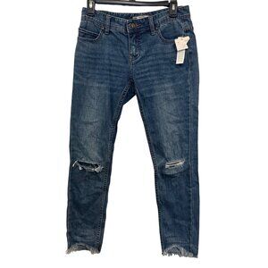 Free People W26 Blue Distressed Skinny Jeans With Frayed Hem